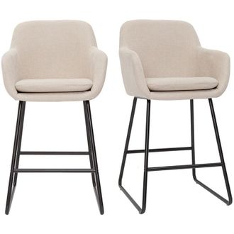 Miliboo Sgabello da bar in tessuto effetto velluto beige H65 cm (set di 2) amika