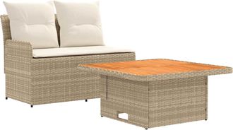 vidaXL Sof&aacute; De Jard&iacute;n Con Reposabrazos Y Mesa Elevable 2 Uds. 2 Plaza Vidaxl
