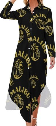Generic Malibu Coconut Tree Shirt Dresses for Women Loose Long Sleeve Swimsuit Cover Button Down Beach Tshirt 3XL