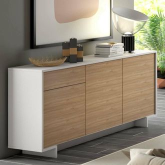 Dmora Aparador Agrifoglio, Aparador De Sal&oacute;n, Buffet De Sal&oacute;n Con 3 Puertas Y 1 Caj&oacute;n, 100% Made In Italy, 170x42h78 Cm, Blanco Y Roble - Dmora