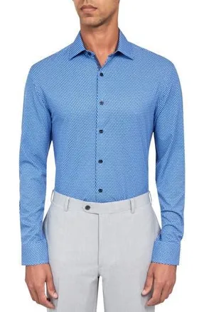 W.R.K Slim Fit Geo Print Stretch Performance Dress Shirt in Blue at Nordstrom Rack, Size 15.5