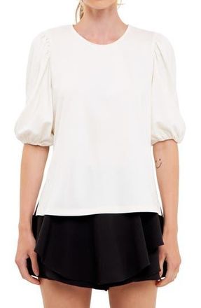 English Factory Puff Sleeve Ponte Knit Top in White at Nordstrom Rack, Size X-Small