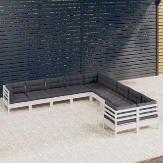vidaXL Muebles De Jard&iacute;n 10 Pzas Y Cojines Blanco Madera De Pino Vidaxl