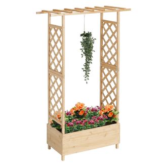 Relaxdays Relaxdays Jardinera Con Enrejado Y Techo, 183&times;110&times;44 Cm, Macetero Con Celos&iacute;a Para Balc&oacute;n Y Jard&iacute;n, Madera Natural