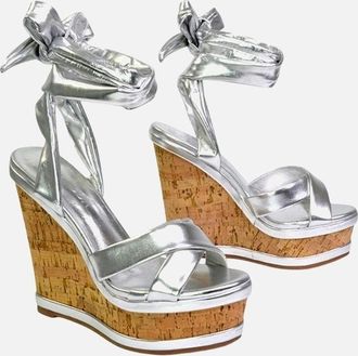 XY London Womens XY London Womens/Ladies Kammie Cork Metallic Wedge Sandals - Silver - Size: 4