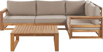 Beliani Conjunto de sala de estar esquinero 4 plazas de madera de acacia certificada clara izquierdo Timor II