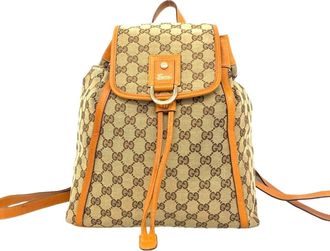 Gucci Brown Canvas Leather Backpack (Pre-Owned)