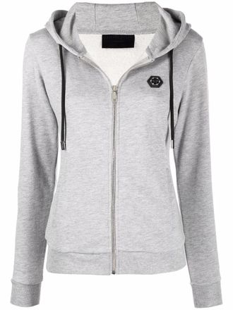 Philipp Plein logo-appliqu&eacute; zip-up hoodie - Grey