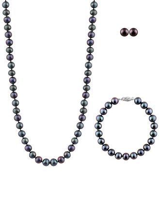 Splendid Pearls Silver 7-7.5Mm Freshwater Pearl Bracelet, Earrings, & Necklace Set