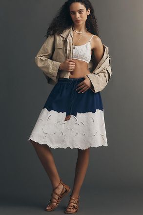 Maeve Eyelet A-Line Midi Skirt