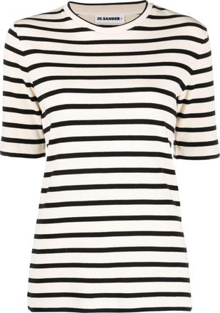 Jil Sander White White Striped Cotton T-shirt