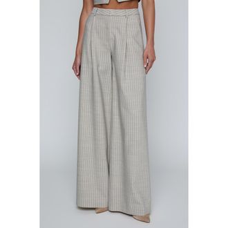 L'agence Allanah Pinstripe Wide Leg Pants in Grey/Tan Pinstripe at Nordstrom, Size 10