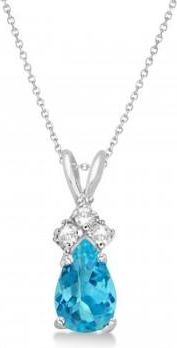 Allurez Pear Blue Topaz & Diamond Solitaire Pendant 14k White Gold (0.75ct)