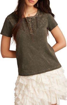 Lucky Brand Cutwork Cotton Henley in Raven at Nordstrom Rack, Size X-Small