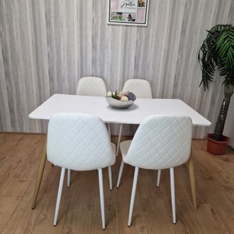 Kosy Koala Modern Rectangle White Dining Table Set With 4 White Chairs Dining Room Furniture in Brown