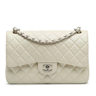 Chanel Pre-owned Womens Classic Flap Bag Medium Quilted Leather - Ivory - One Size