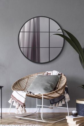 MirrorOutlet Black Metal Framed Round Window Wall Mirror 31 X 31 (80x80CM) | Size: 1 Pack