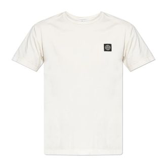 Stone Island T-shirt met logo patch - Heren - T-shirts - Beige - S - Katoen - Tops