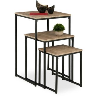 Relaxdays Relaxdays - Mesas Auxiliares, Pack De 3, Mesitas De Sal&oacute;n, 3 Tama&ntilde;os, Dise&ntilde;o Nido, De Metal, Cuadradas, Marr&oacute;n Claro/negro