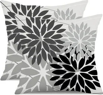OEM Fundas De Almohada Para Exteriores, 45 X 45 Cm, Juego De 2 Piezas, Impermeables, Con Estampado Geom&eacute;trico En Negro Y Gris Ideales Para Patios, Jardine