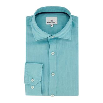 State of Art Overhemden, Heren, Blauw, L, Linnen, Casual Blauw Linnen Overhemd