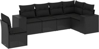 vidaXL Vidaxl - Set De Sof&aacute;s De Jard&iacute;n 6 Piezas Y Cojines Rat&aacute;n Sint&eacute;tico Negro