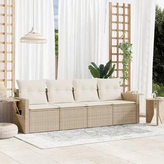 vidaXL Vidaxl - Juego De Sof&aacute;s Jard&iacute;n Con Cojines 4 Pzas Rat&aacute;n Sint&eacute;tico Beige