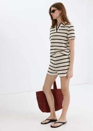 Mango Short crochet righe bianco sporco - Donna - XS - MANGO
