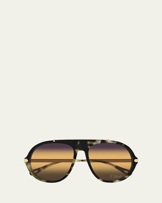 Chlo&eacute; 58mm Acetate & Metal Aviator Sunglasses
