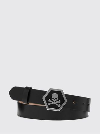 Philipp Plein Smooth Leather Belt with Metal Buckle and Skull Print