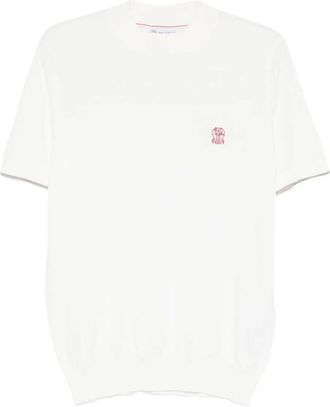 Brunello Cucinelli Gebreid T-shirt met geborduurd logo - Wit