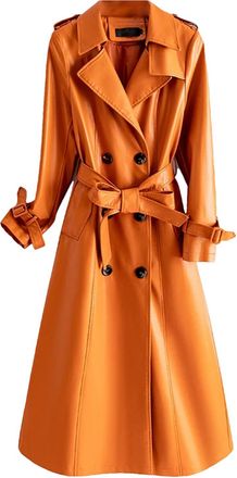 Generic Chic Ladies Double-Breasted Lace-Up Belt Genuine Leather Trench Coats 2024 Fall Winter Mid Length Women Real Sheepskin Outwear