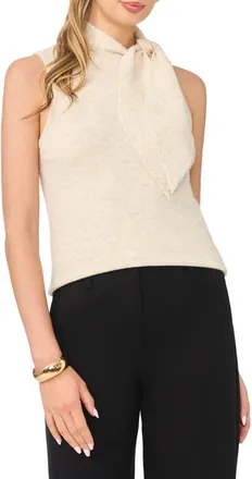 Vince Camuto Tie Neck Rib Sleeveless Sweater in Oatmeal at Nordstrom, Size Xx-Large