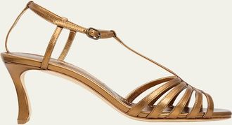 Manolo Blahnik 90mm Fulconpla Metallic Leather Caged Sandals