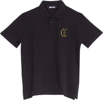 Just Cavalli Zwarte Lurex Polo Shirt met Gotisch Borduurwerk - Heren - Polos - Zwart - L - Katoen - Tops