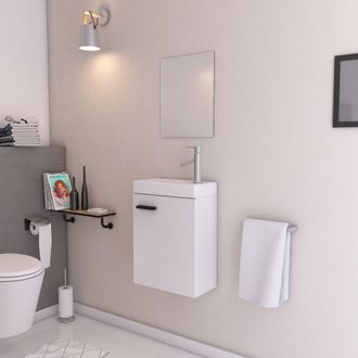 Aurlane Mueble De Ba&ntilde;o Blanco Con Lavabo 41x50x22cm Y Espejo - Smally White