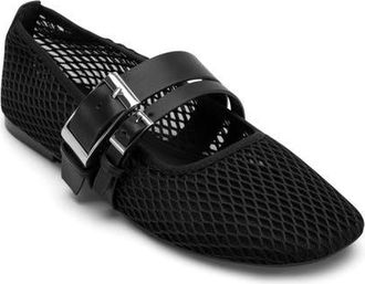 DKNY Dade Buckle Strap Mesh Ballet Flat in Black at Nordstrom, Size 6.5