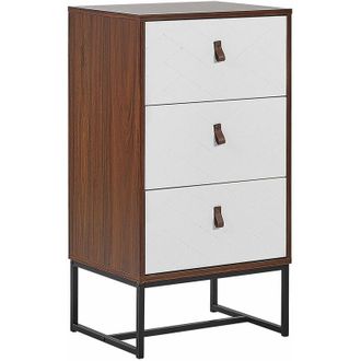 Beliani Cassettiera Legno Scuro Gambe in Metallo Bianco Portaoggetti 91 x 49 cm Nueva