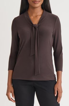 Kasper Tie Neck Top in Rich Chocolate at Nordstrom, Size X-Large P