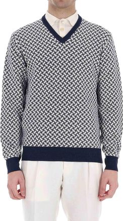 Drumohr Biscottino Pattern Cotton-Linen V-Neck Sweater