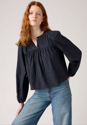 Levi's Klassische Bluse LEVIS JOSEPHINE LS HOLI, Damen, Gr. XS (34), schwarz, Web, Obermaterial: 99% Baumwolle, 1% metallisierte Fasern, gestreift, regular f