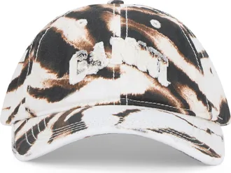 Ganni Womens Cap With Animal-Print Visor, Egret Cotton Hat