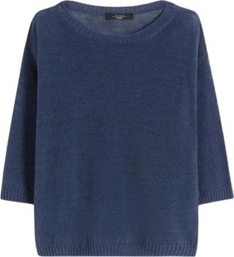 Max Mara Oversized linnen trui met ronde hals - Dames - Ronde hals truien - Blauw - L - Linnen - Truien & Vesten