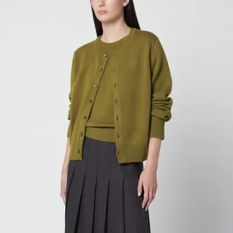 Dunst Cardigan girocollo verde oliva in misto lana