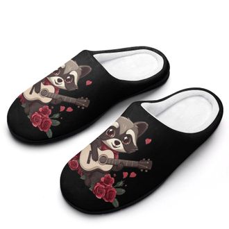 Generic Raccoon Playing Guitar Womens Slippers Warm House Slippers Indoor House Shoes with Anti-Skid Rubber Sole