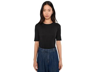 Eileen Fisher Organic Cotton Stretch Rib Crew Neck Top Womens Clothing Black : LG, Spandex/Cotton