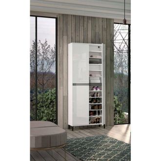 Dmora Zapatero Visciano, Mueble Para Zapatos 10 Estantes, Hecho En Italia, 34x81x200h Cm Blanco Brillante