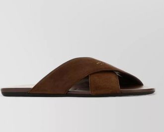 Prada suede cross strap flat sole slippers