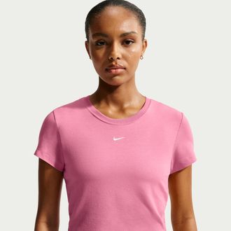 Nike Womens Nike Sportswear Chill Knit Cropped T-Shirt in Pink | HF9538-641