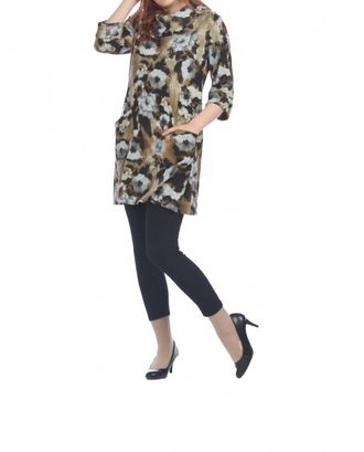 Papillon Floral 3/4 Sleeve Dress With Foldover Collar In Multi